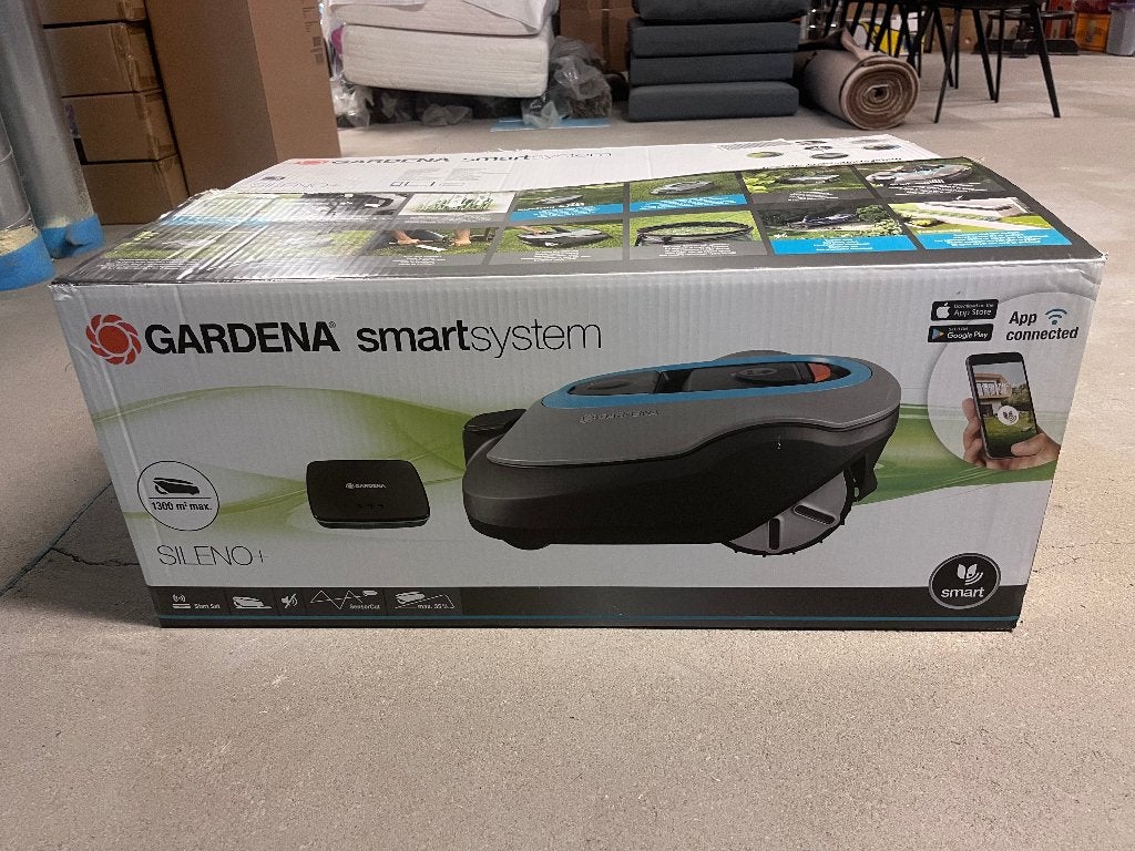 Tondeuse à gazon  Gardena Sileno + max 1300 m2. Nouveau !, Enlèvement, Neuf, 20 à 25 cm, Gardena