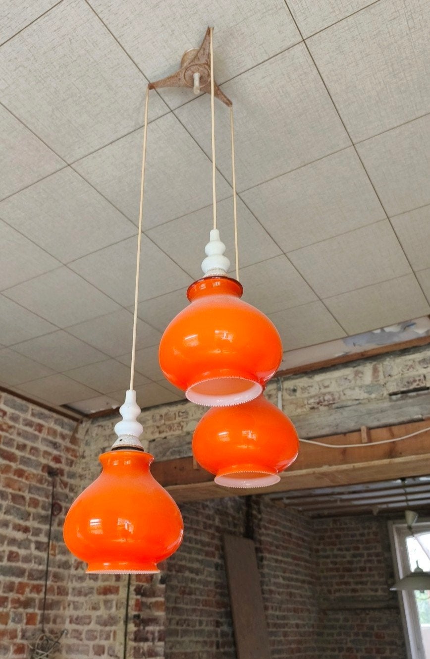Oranje lamp opaline glas jaren '60/'70, Antiek en Kunst, Ophalen, Lamp, Oranje, Glas