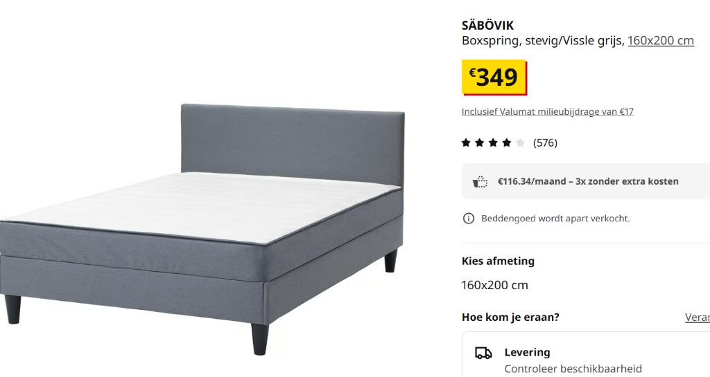 2 PERSOONSBED IKEA, Gris, Comme neuf, Enlèvement, 200 cm
