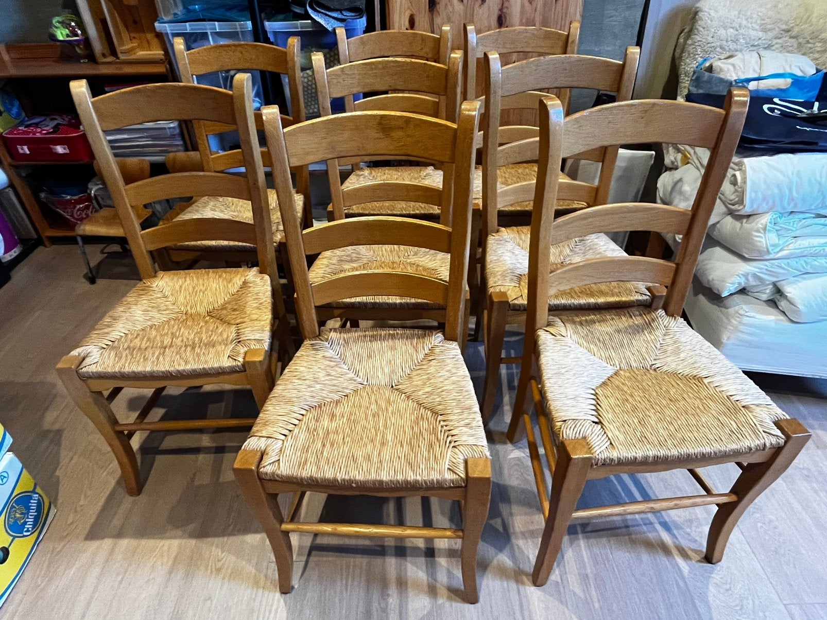Set houten stoelen met rieten zitting, Ophalen, Gebruikt