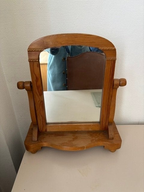 Brocante houten tafelspiegel / kaptafelspiegel, Antiek en Kunst, Ophalen