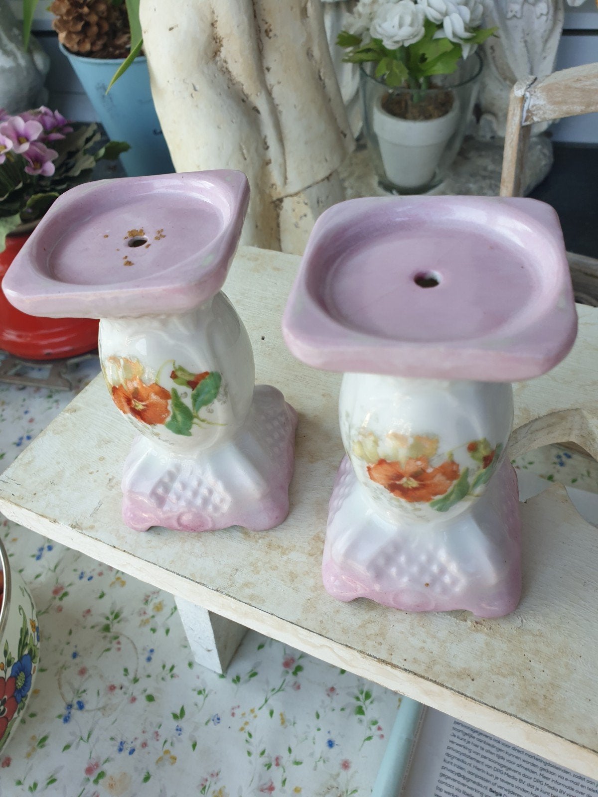 2 kleine retro kaarsenhoudertjes, Ophalen of Verzenden