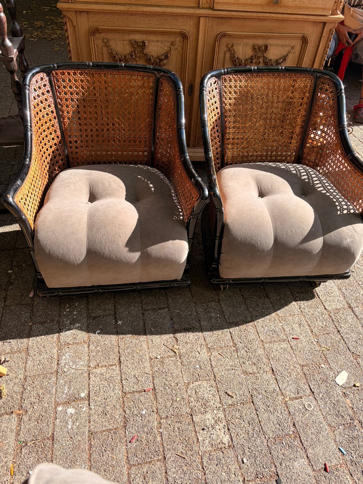 2 Fauteuils vintage en rotin – Style ancien, Enlèvement, Comme neuf, Bois