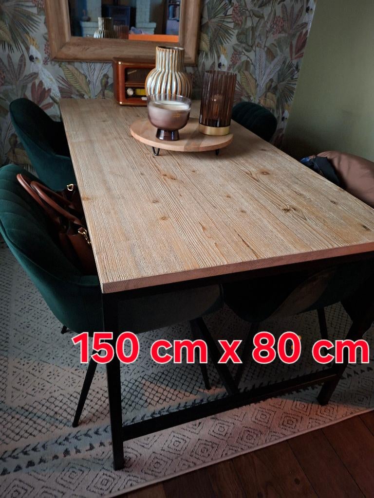 Eetkamertafel industriele stijl, Ophalen, 50 tot 100 cm, Zo goed als nieuw, 150 tot 200 cm