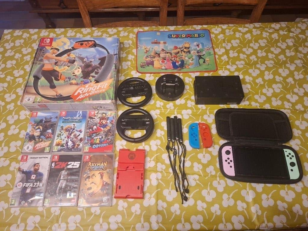 Nintendo switch + game tools + games, Met 2 controllers, Ophalen of Verzenden, Switch Original, Gebruikt