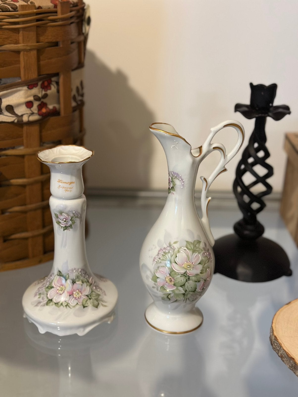 Prachtige set Limoges porselein, Vaasje en kandelaar, Antiek en Kunst, Ophalen of Verzenden