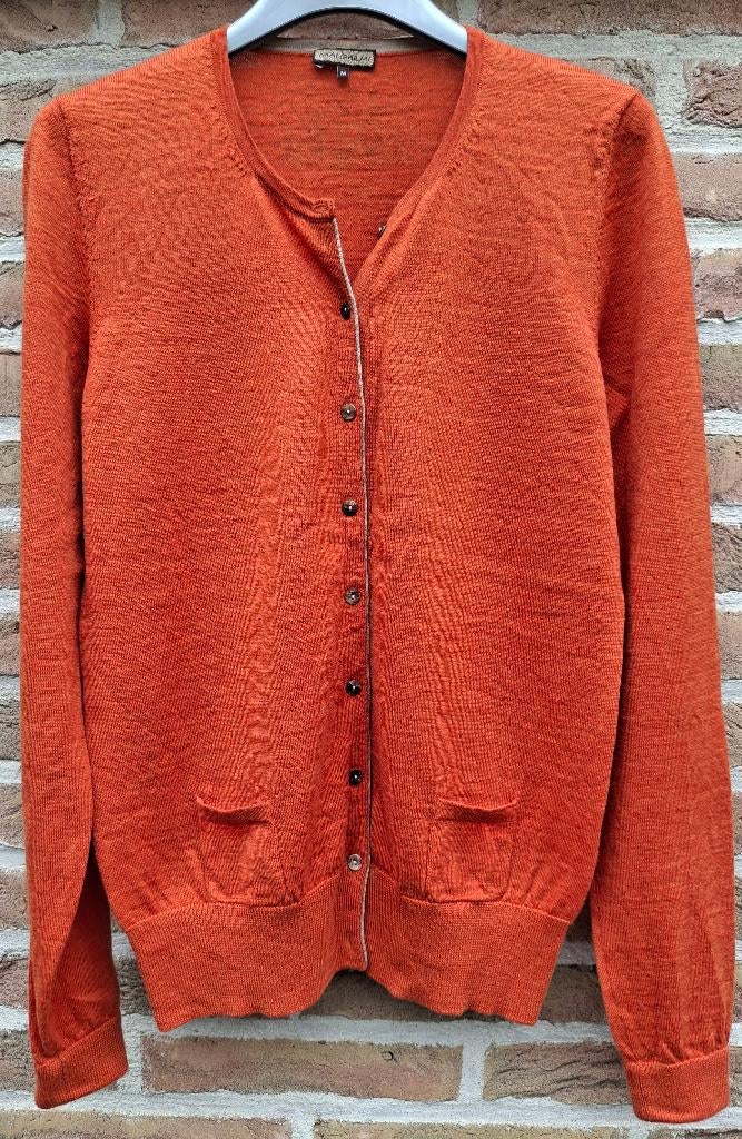 Oranjebruine wollen trui/cardigan 'Maliparmi' - maat 38, Enlèvement ou Envoi, Taille 38/40 (M), Orange