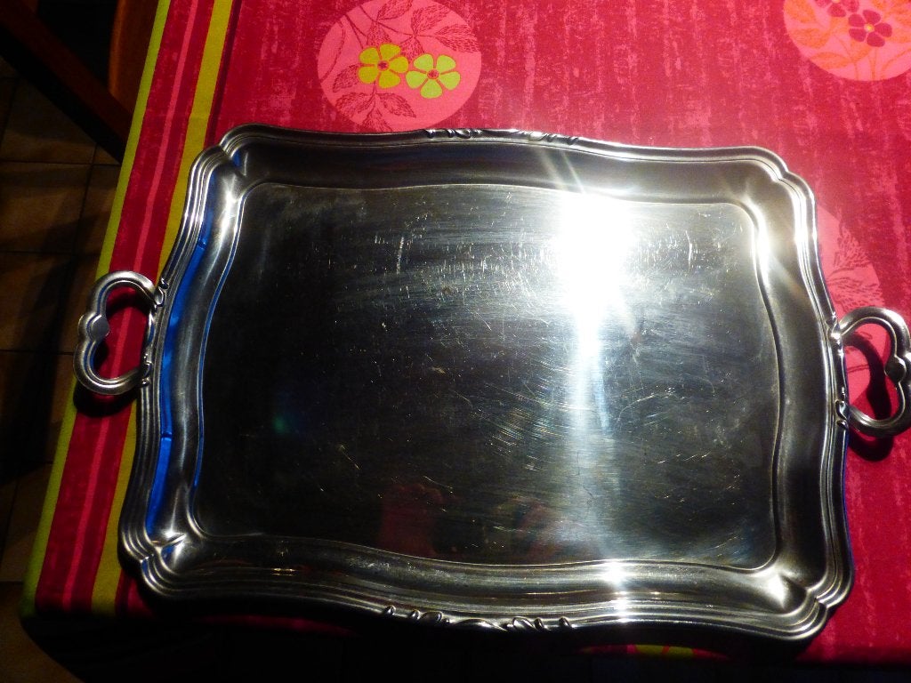 Grand plat de service rectangulaire avec anses en inox, Maison & Meubles, Enlèvement ou Envoi, Plateau