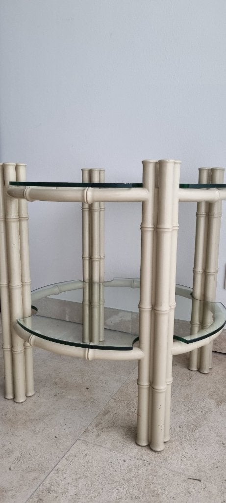Vintage Faux Bamboo bijzettafel, Minder dan 55 cm, Gebruikt, Faux Bamboo, Rond