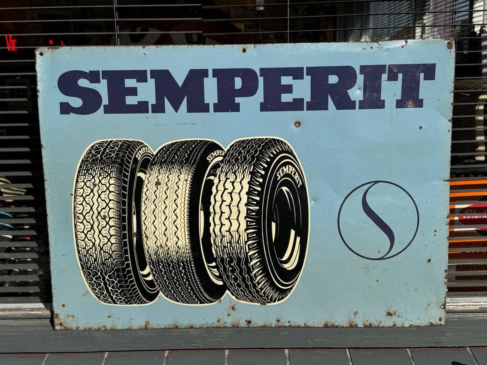 SEMPERIT Banden oud reclamebord, Verzamelen, Reclamebord, Gebruikt, ., Ophalen of Verzenden