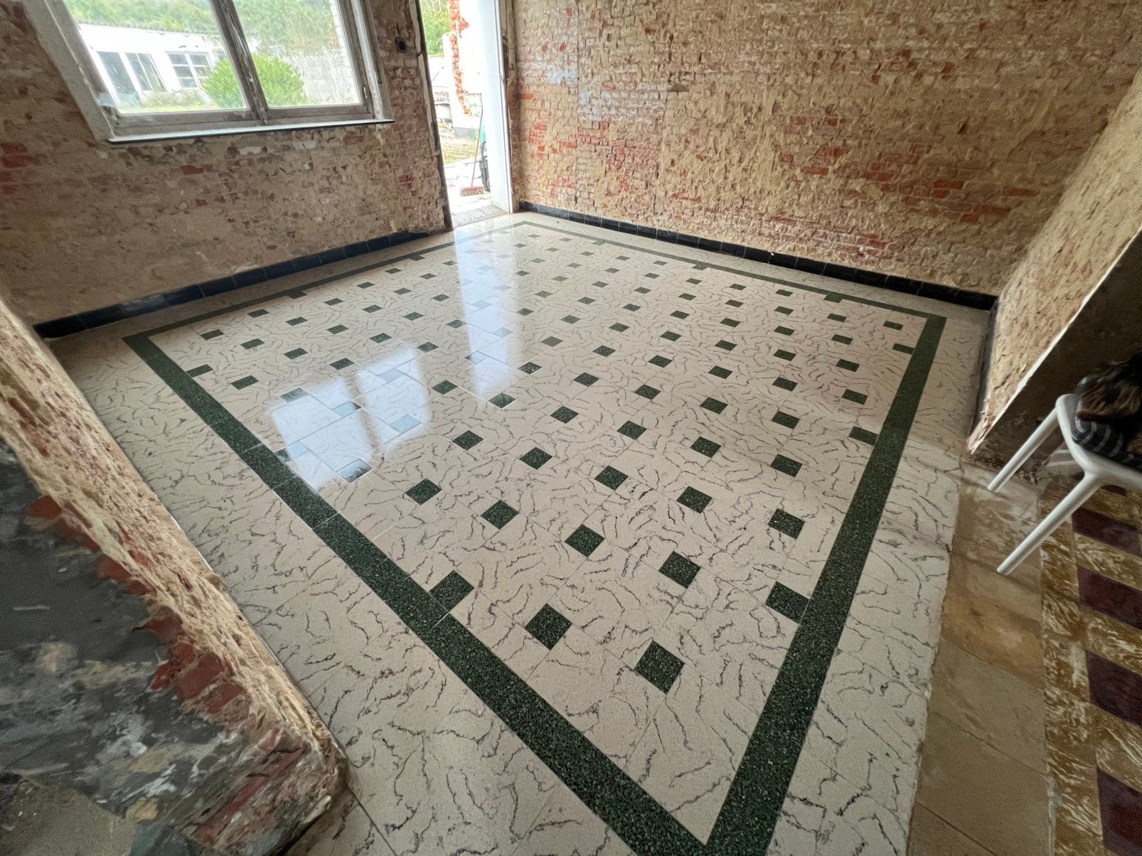 Carrelage de sol vintage authentique motif vert et blanc, Enlèvement, Utilisé, 10 m²² ou plus, Carrelage de sol