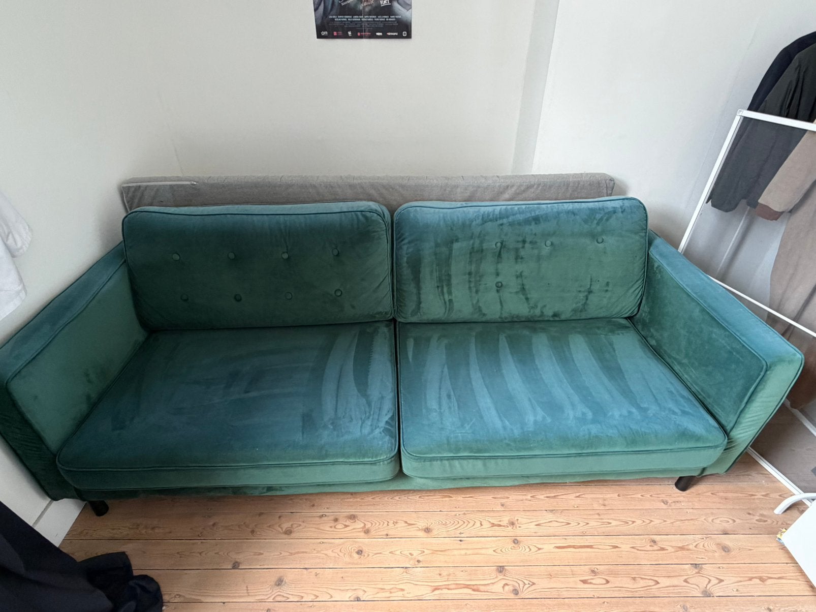 3persoons zetel fluweel groen 220x85x75, Ophalen, Gebruikt, Driepersoons, 75 tot 100 cm