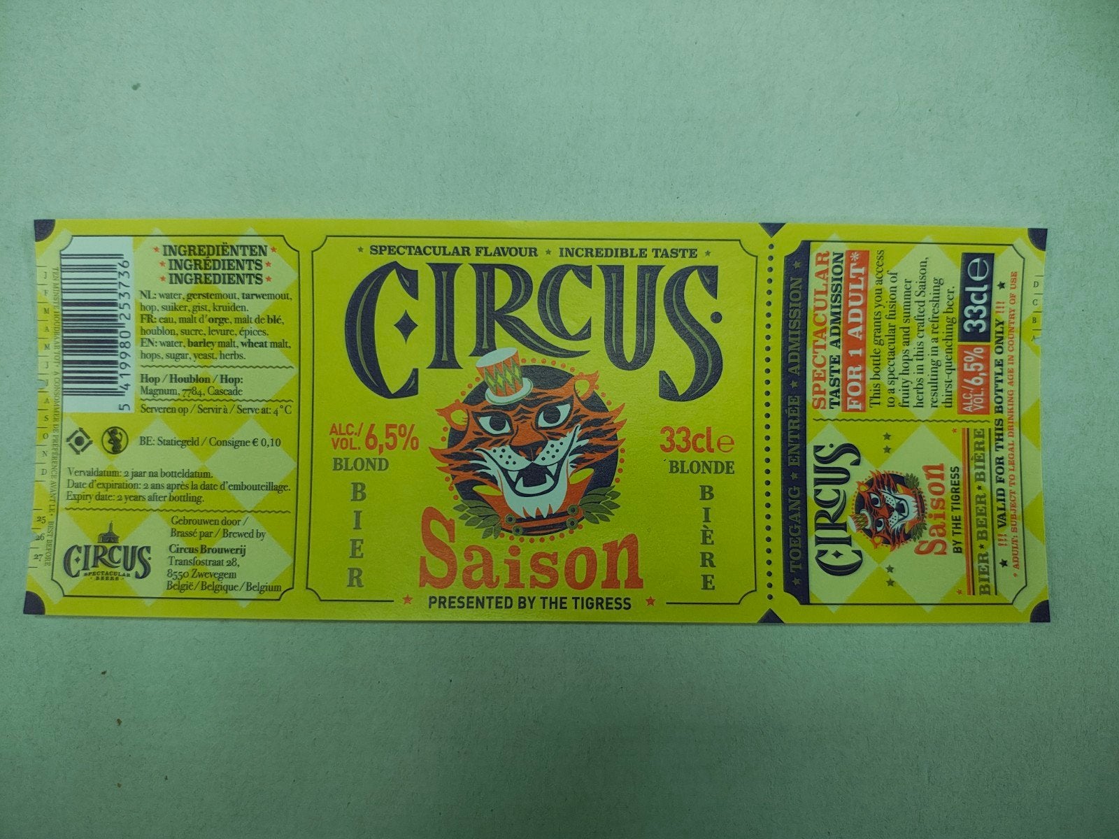 Étiquette de bière Circus : SAISON, Collections, Enlèvement ou Envoi, Neuf, Autres marques
