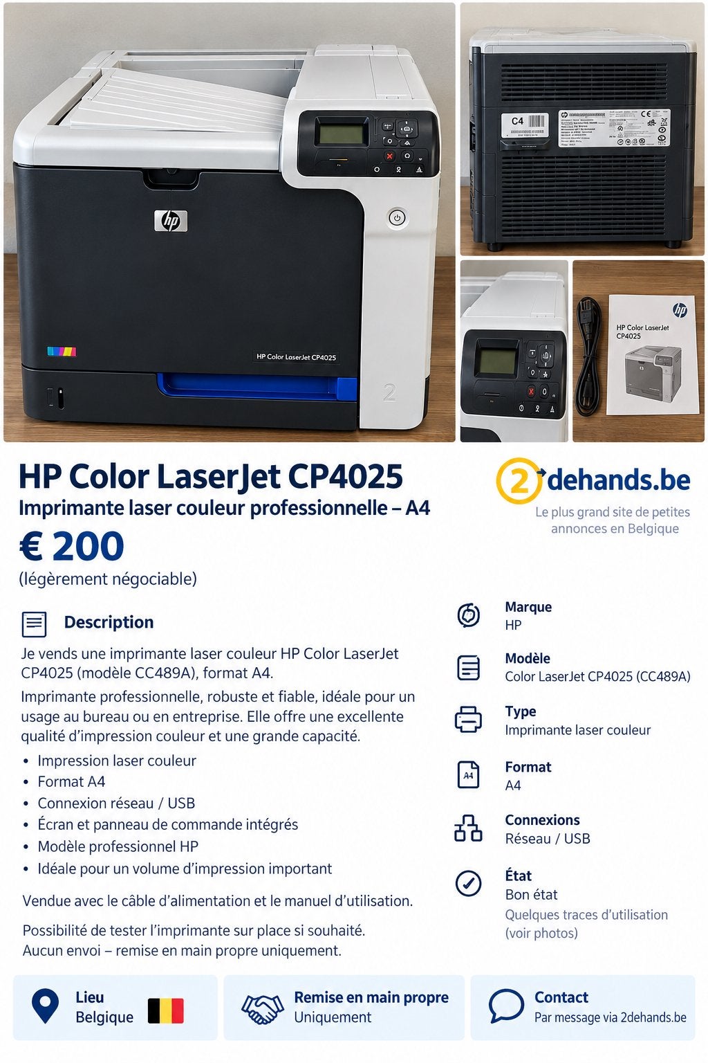HP Color LaserJet CP4025 - A4, Informatique & Logiciels, Enlèvement ou Envoi, Impression couleur, Imprimante laser, Comme neuf