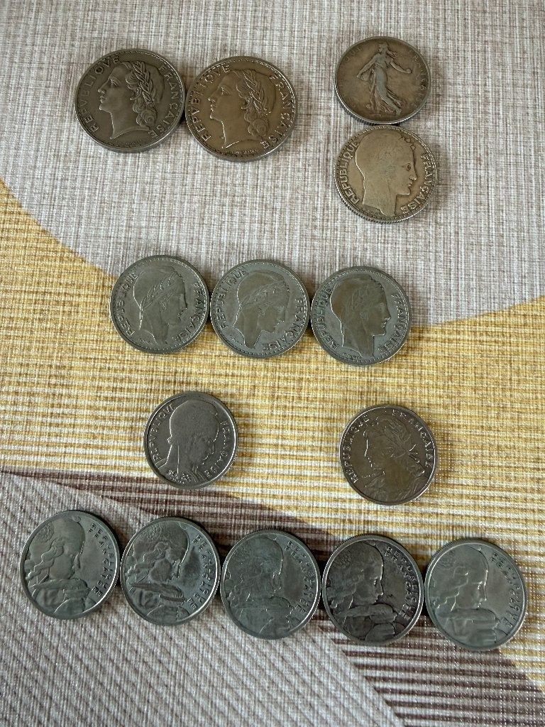 14 oude franse munten (2 zilveren), Ophalen of Verzenden, Frankrijk, Setje, Zilver