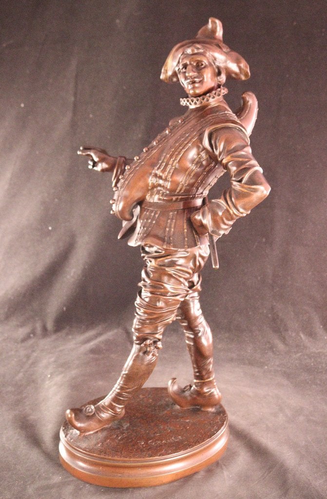 Antiek bronzen harlekijn sculptuur, Antiek en Kunst, Kunst | Beelden en Houtsnijwerken, Beeld, Ophalen of Verzenden