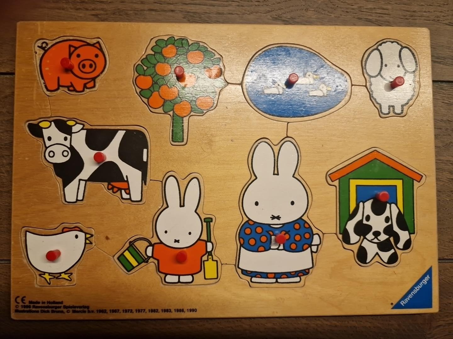 Vintage Ravensburger houten Dick Bruna knoppuzzel – 1986, Ophalen of Verzenden