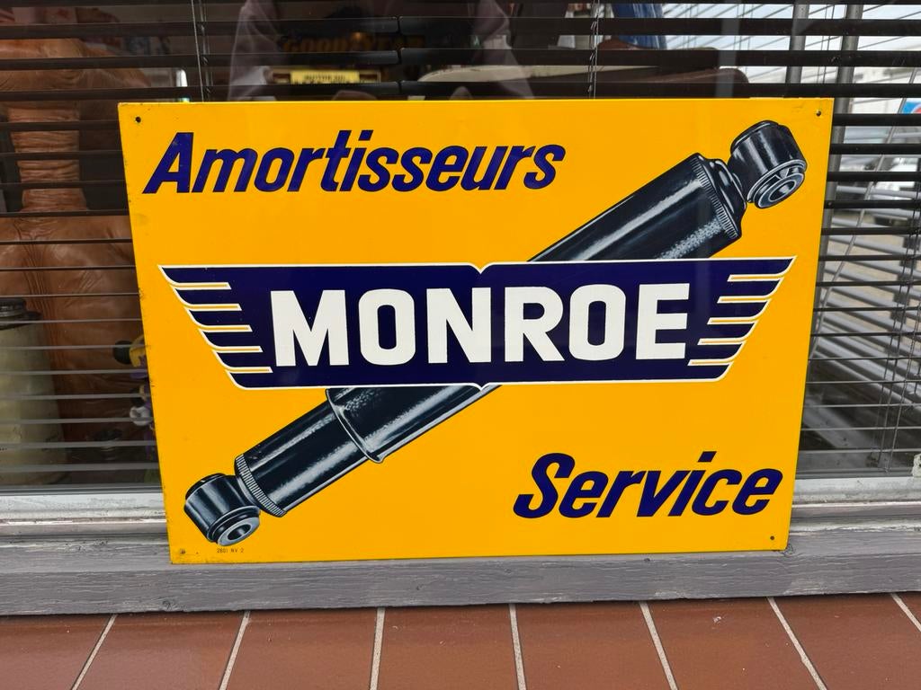 Ancien panneau publicitaire MONROE Shock Absorbers, Enlèvement ou Envoi, Utilisé, Panneau publicitaire