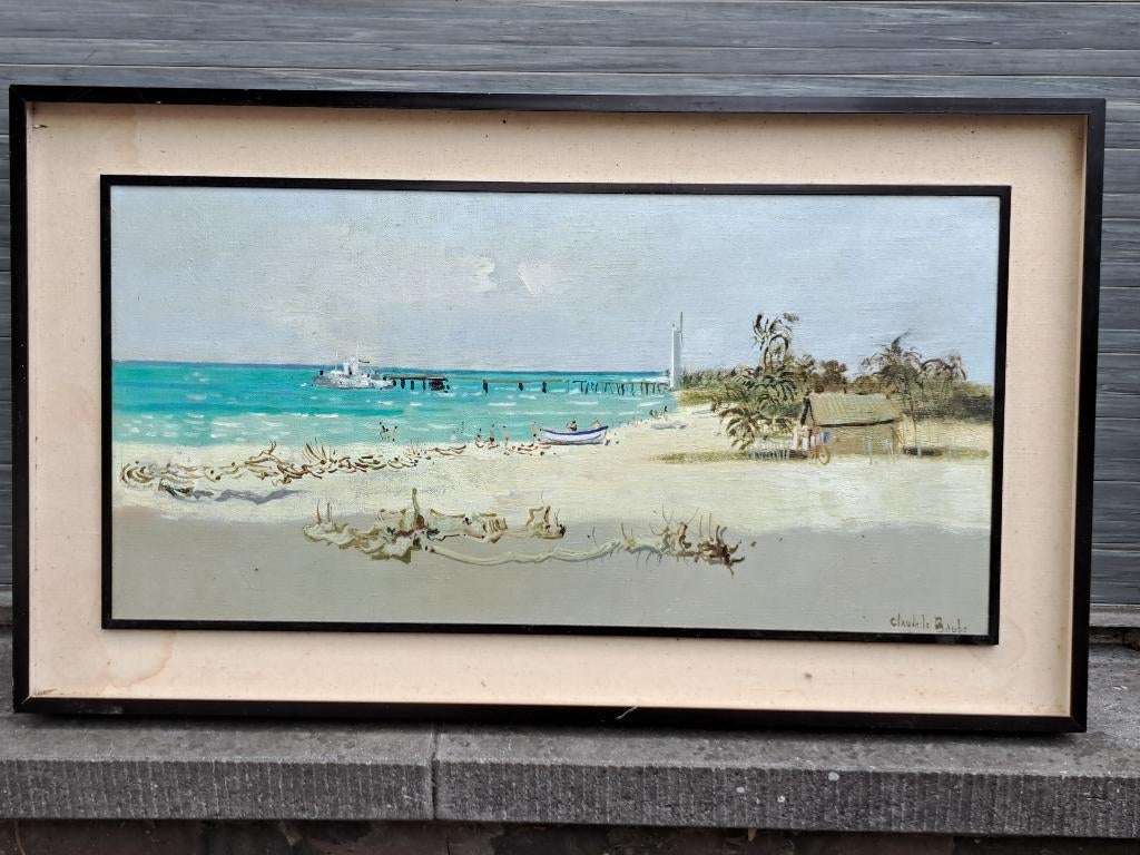 Huile sur toile plage signe claude le baube, Enlèvement ou Envoi