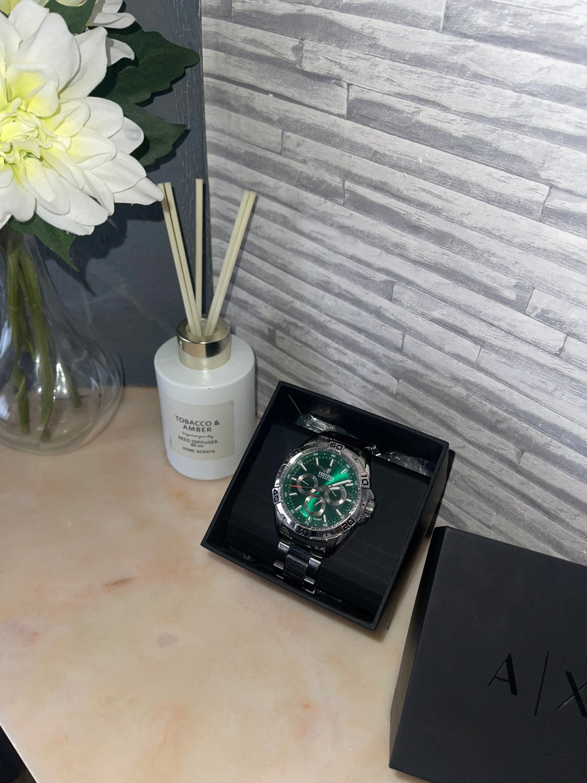 Montre Festina homme chronographe cadran vert – acier, Montre-bracelet, Autres marques, Enlèvement ou Envoi, Acier