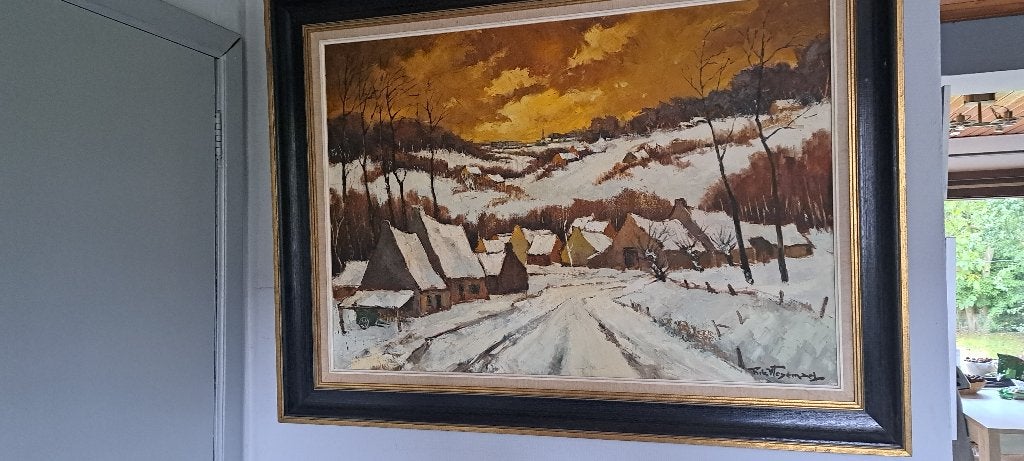 rik Wesemael  - Winter in de Vlaamse Ardennen, Antiek en Kunst, Ophalen, Doek, Impressionistisch, Gesigneerd