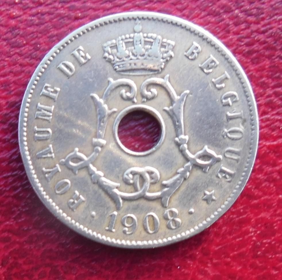 1908 25 centimes en FR Léopold 2, Verzenden, Metaal, Losse munt