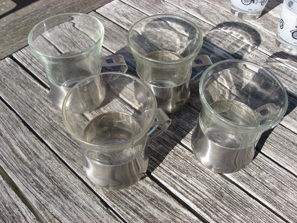 Lot 4 Thee Chocomelk Glazen met Inox houder, Divers, Enlèvement, Neuf
