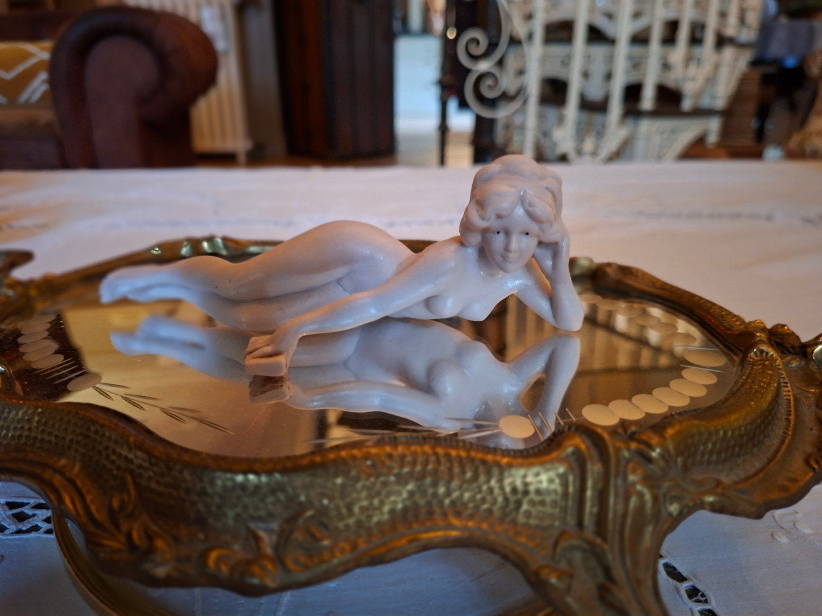 Biscuit naakt beeldje . 1920-1930 art deco..bathing beauty ., Antiek en Kunst, Ophalen of Verzenden
