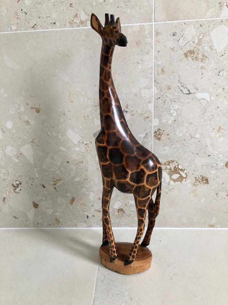 Handgesneden massief houten giraffe, Antiek en Kunst, Ophalen, Houtsnijwerk, Hout, Afrika