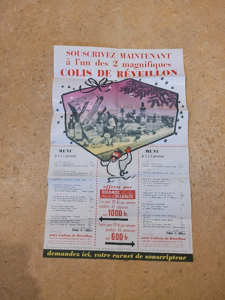 ancienne publicité Delhaize Colis Réveillons, Enlèvement ou Envoi, Utilisé, Panneau publicitaire