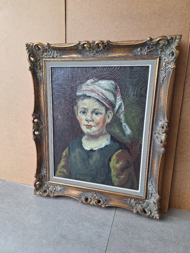 Groot antiek schilderij op doek - L.S. Deroo, Ophalen of Verzenden, Klassiek, Gesigneerd, Doek