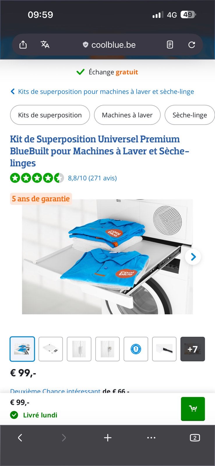Kit de superposition entretoise seche linge machine a laver, Enlèvement ou Envoi, Utilisé