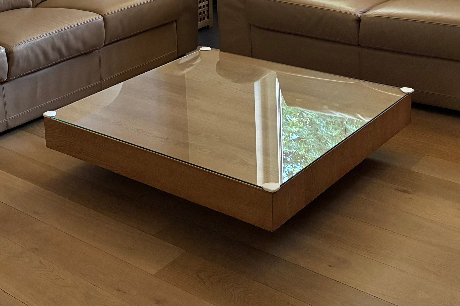 Salontafel eik met glasplaat., Huis en Inrichting, Tafels | Salontafels, Ophalen, Zo goed als nieuw