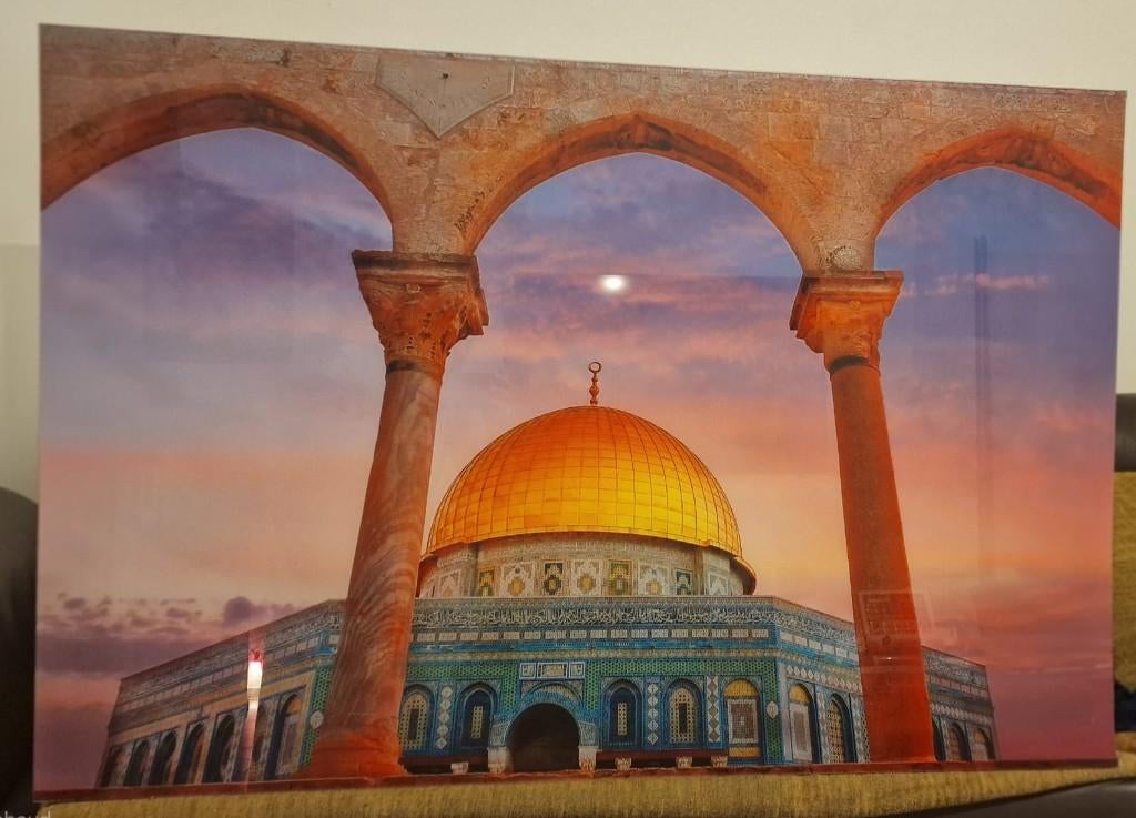 Kunst van gehard glas Al-Aqsa-moskee: islamitisch interieur, Huis en Inrichting, Ophalen of Verzenden, Zo goed als nieuw, Glas