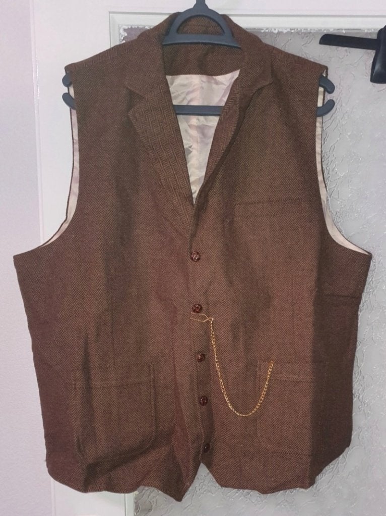Vintage Bruin Tweed Gilet / Vest met Horlogeketting Maat: XL, Ophalen of Verzenden, Nieuw, Maat 56/58 (XL), Bruin