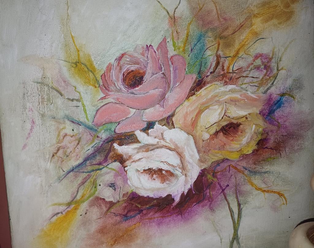 Schilderij olieverf rozen, nieuw., Antiek en Kunst, Ophalen