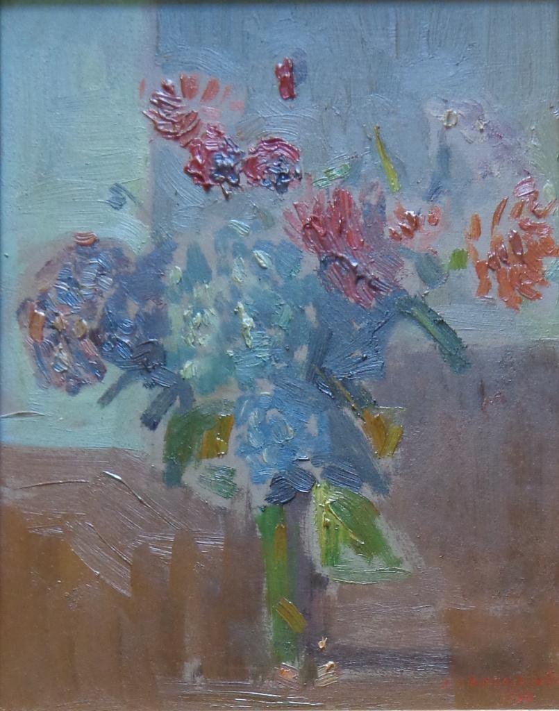 JOZEF VAN RUYSSEVELT / BLOEMENVAAS / OLIEVERF 38x33cm KADER, Ophalen of Verzenden