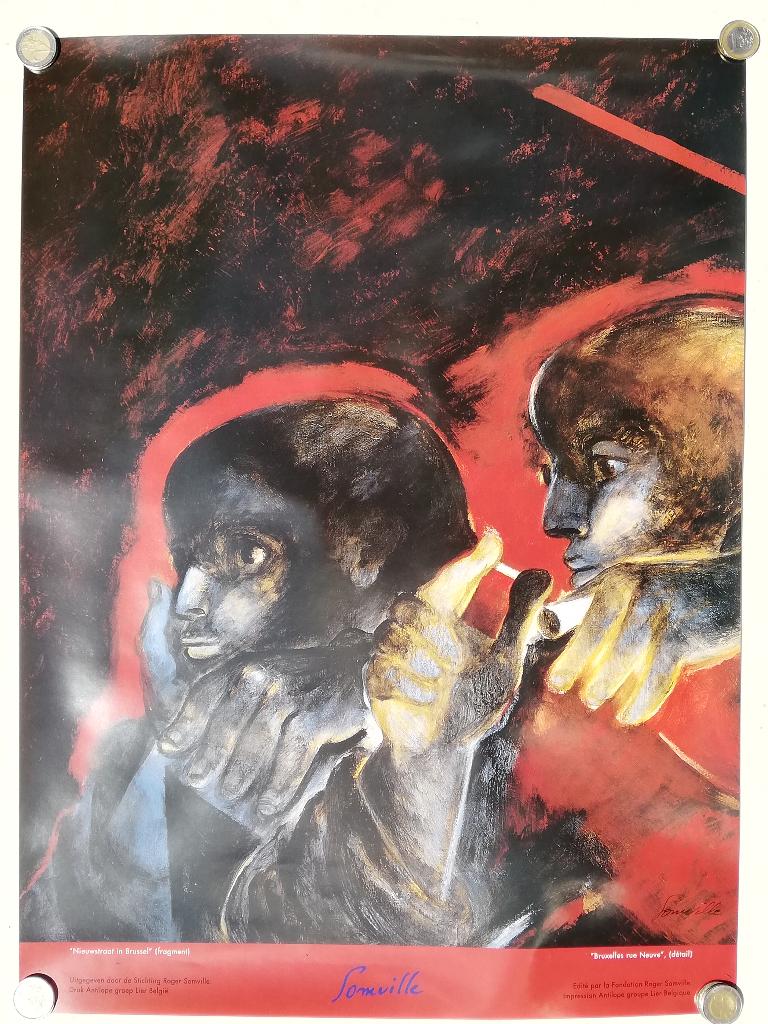 Roger Somville - mooie affiche - twee figuren - gesigneerd, Antiek en Kunst, Ophalen of Verzenden
