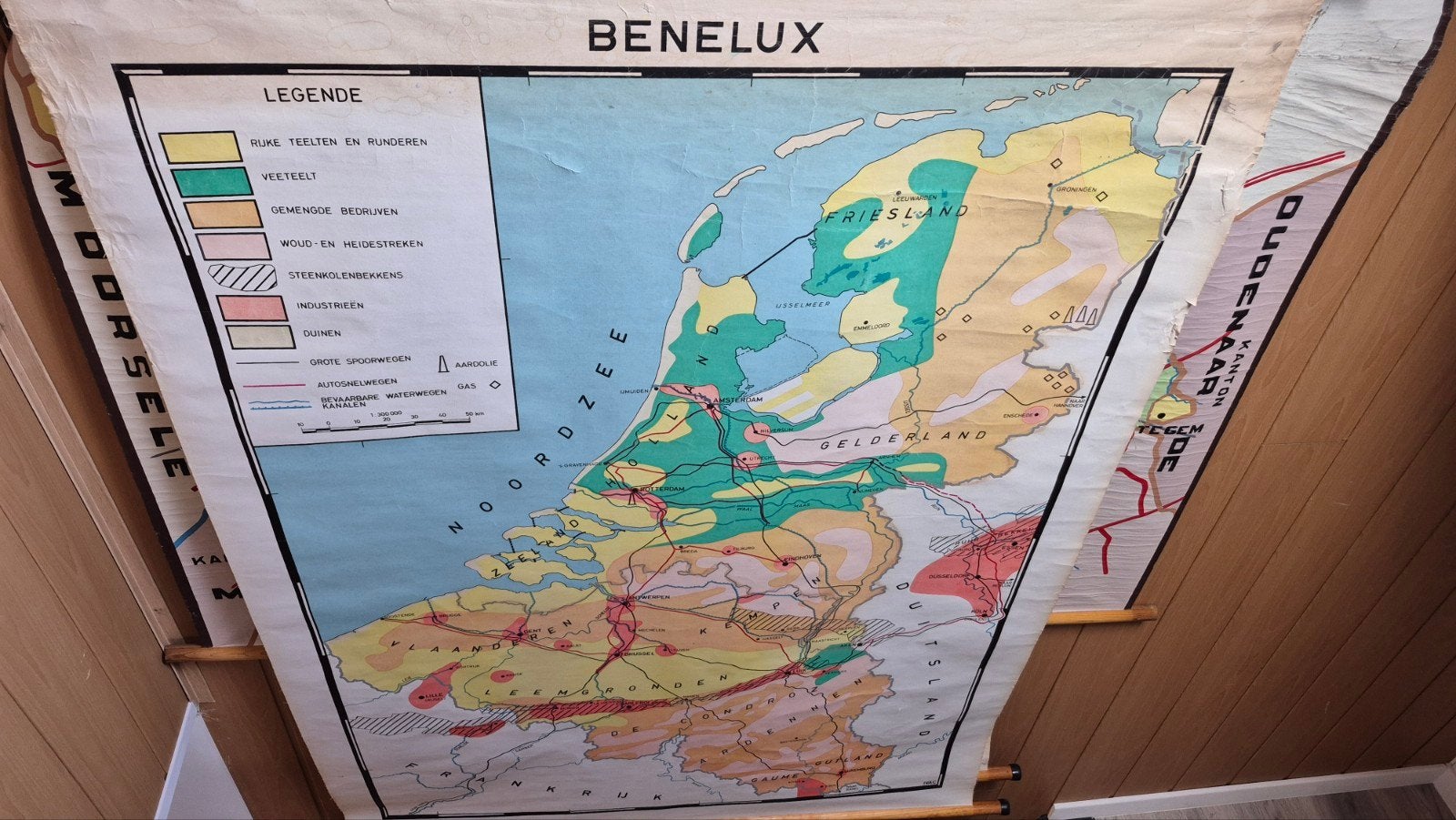 Originele Vintage Schoolkaart Benelux (Landbouw, Veeteelt &, Antiek en Kunst, Ophalen