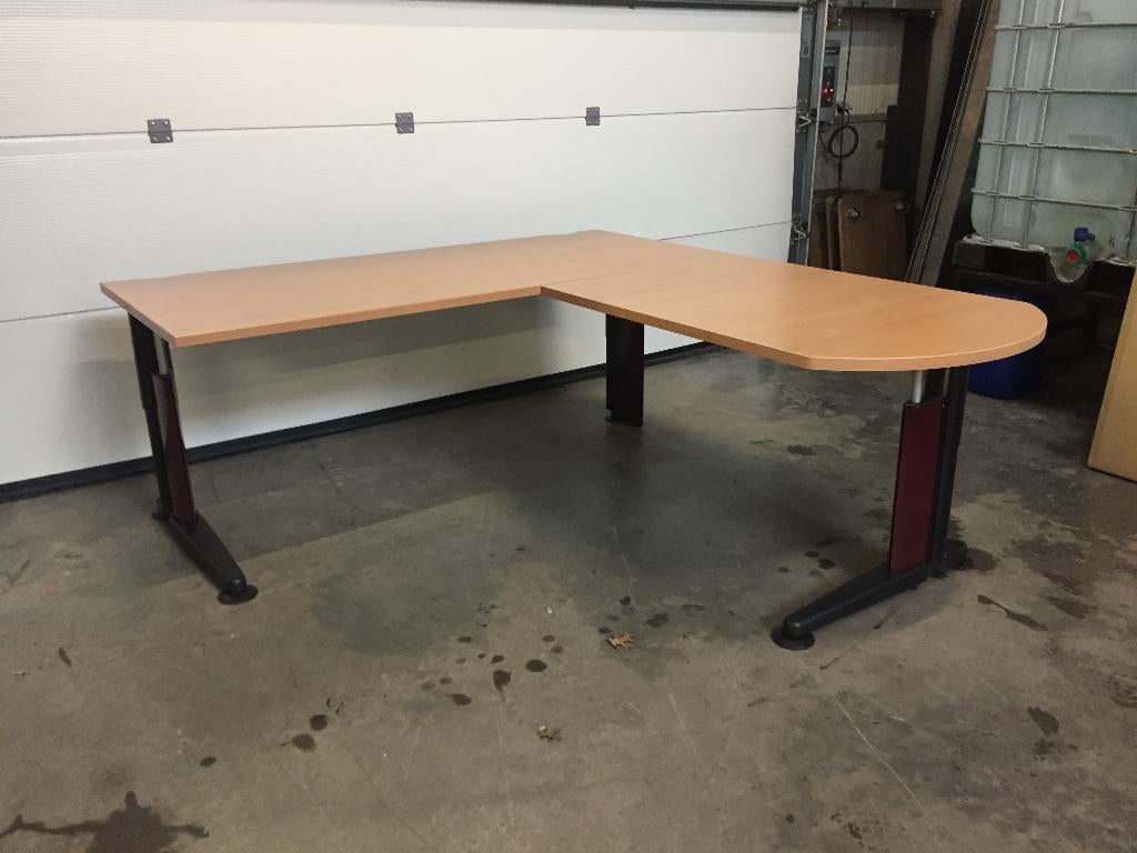 (128) Mooi modern hoekbureel beukkleur., Moderne, Enlèvement, Comme neuf, Bureau d'angle