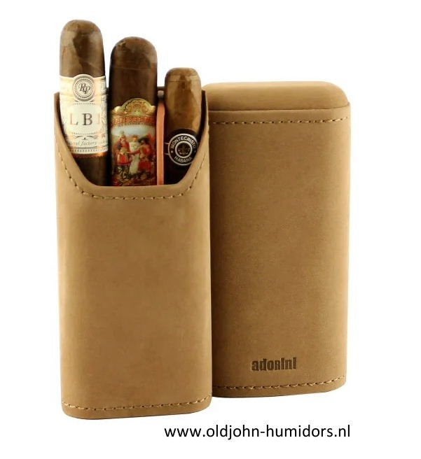 SIGARENKOKER ADORINI SUEDE LICHTBRUIN 2-3 SIGAREN KOKER sk03, Verzenden, Nieuw, Tabaksdoos of Verpakking