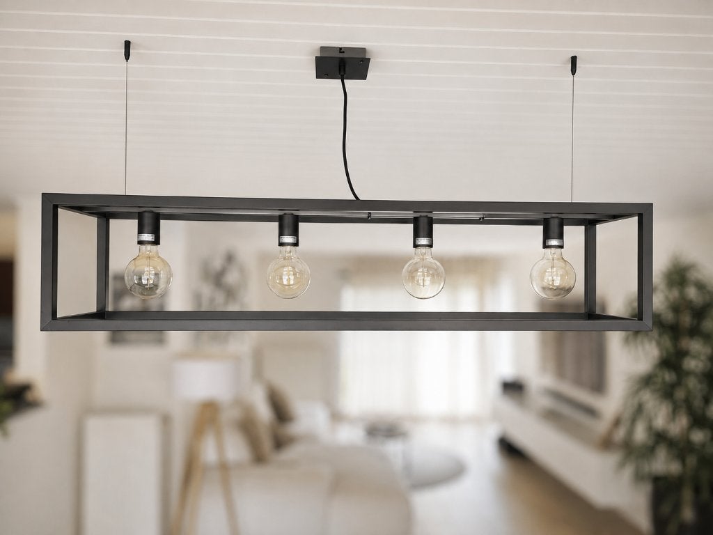Grote zwarte hanglamp – industriële stijl – 4 lichtpunten, Ophalen, Gebruikt