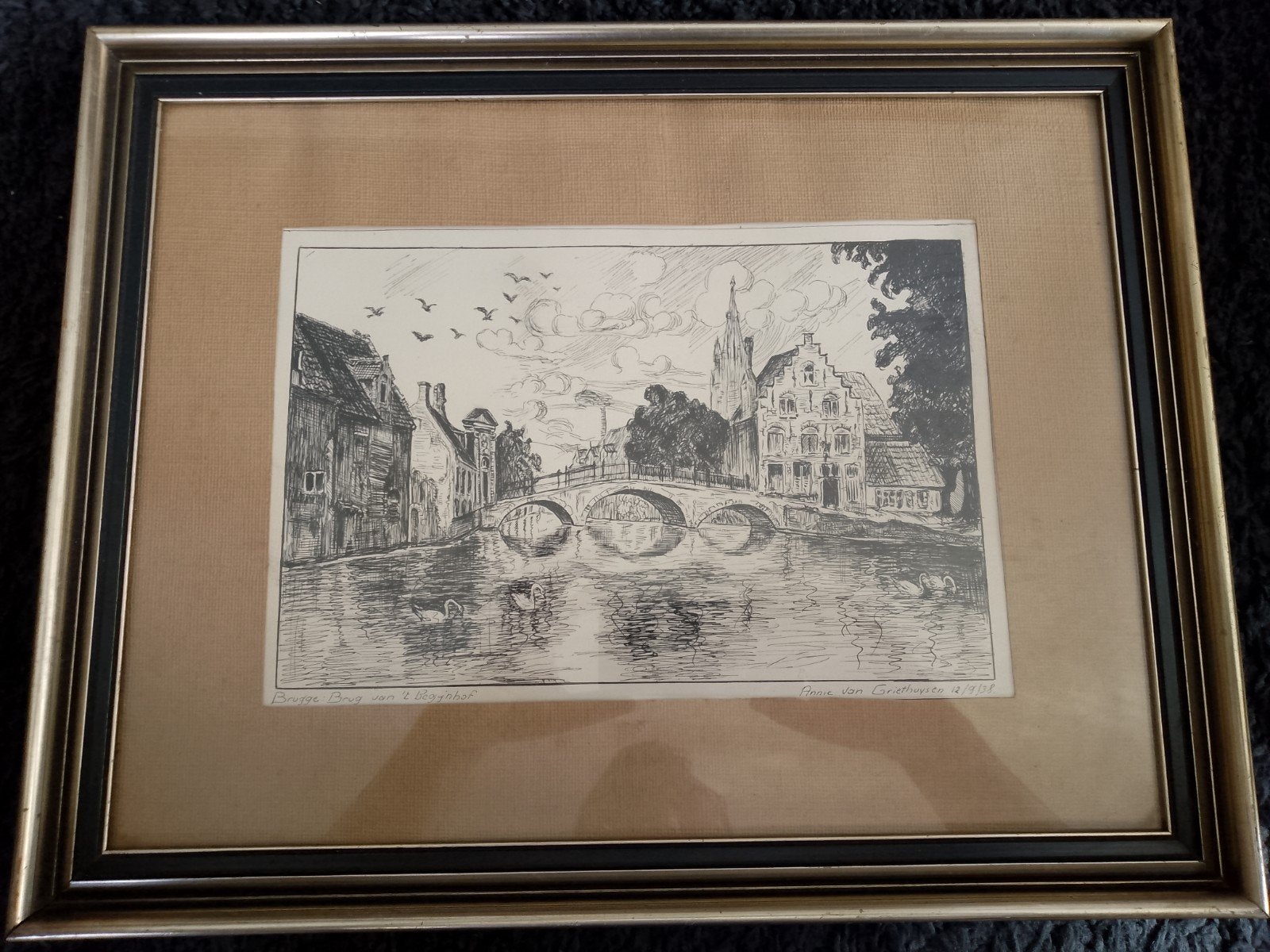 unieke pentekening Annie Griethuyzen 1938, Antiek en Kunst, Ophalen of Verzenden, Gravure, Gesigneerd, 35 cm