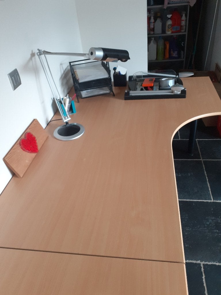 Bureau met 2 werkplekken met ladenblok, Ophalen, Gebruikt, 370 cm, Natuurlijk