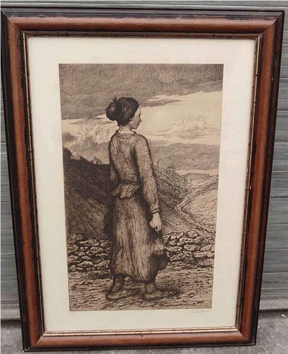 Gravure hiercheuse signe Victor dieu, Antiquités & Art, Enlèvement ou Envoi, Gravure