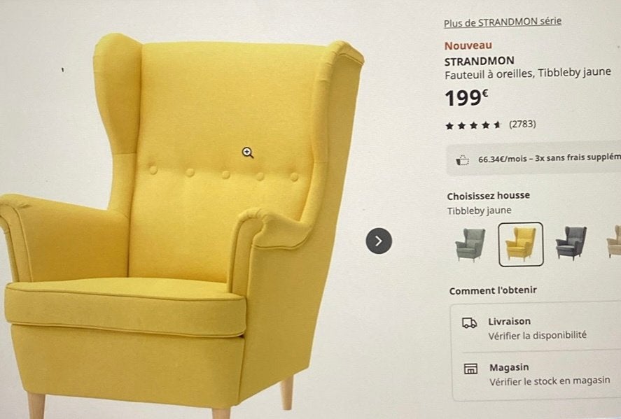 fauteuil à oreilles strandmon, Maison & Meubles, Fauteuils, 75 à 100 cm, Enlèvement, Utilisé, 75 à 100 cm