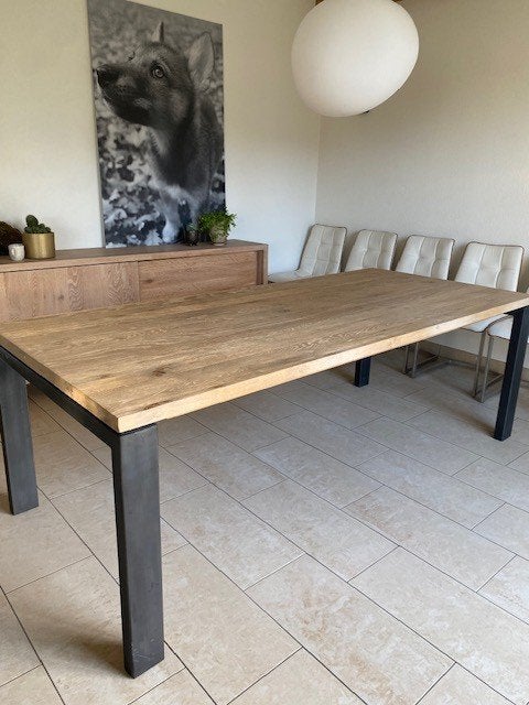 eiken tafel met stoelen Henders en Hazel, Ophalen, Modern - landelijk, Eikenhout, 200 cm of meer