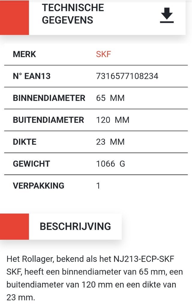SKF NJ 213 ECP kogellager, Ophalen of Verzenden, Universele onderdelen