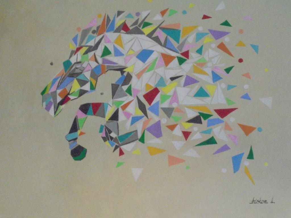 olieschilderij popart rennend paard (60x80), Ophalen of Verzenden