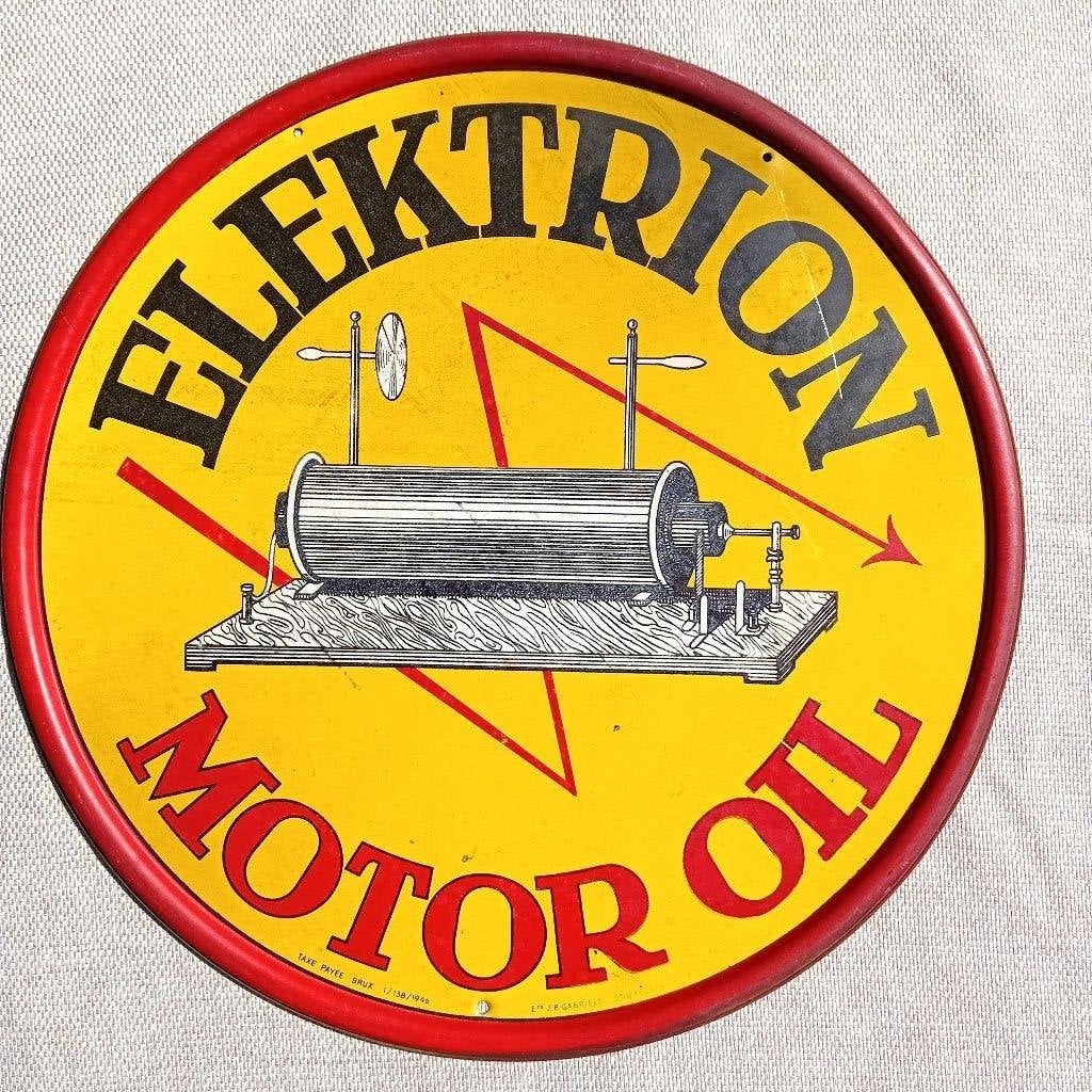 Metalen reclamebord Elektrion Motor Oil 1946, Verzamelen, Ophalen of Verzenden, Zo goed als nieuw, Reclamebord
